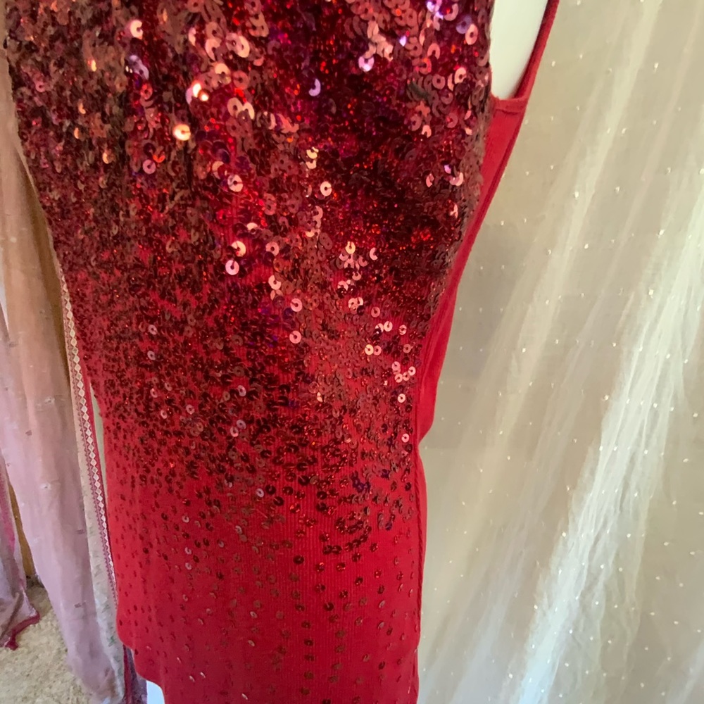 Ruby Red Sequined Tank By Express Large Grande - image 2